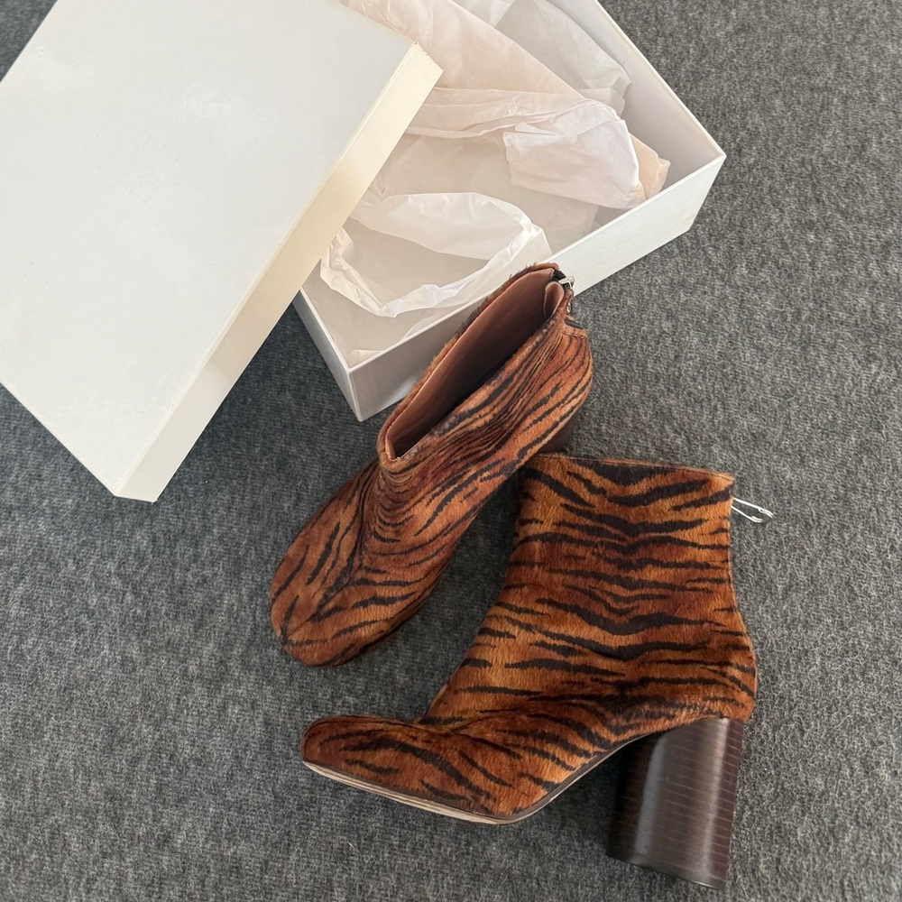 Maison Martin Margiela Tiger Print Faux Fur Ankle Boots
